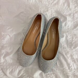 Silver rhinestone wedge heels